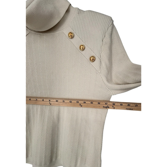 Express Sweater Old Money Ribbed Turtleneck Nautical Gold Buttons Quiet Luxury - Picture 3 of 8